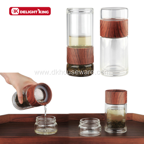 Borosilicate Double Glass Wall Water Bottle with Strainer